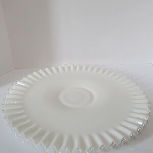 Fenton Silver Crest Low Footed 15” Cake Plate Milk Glass Platter Serving Dish
